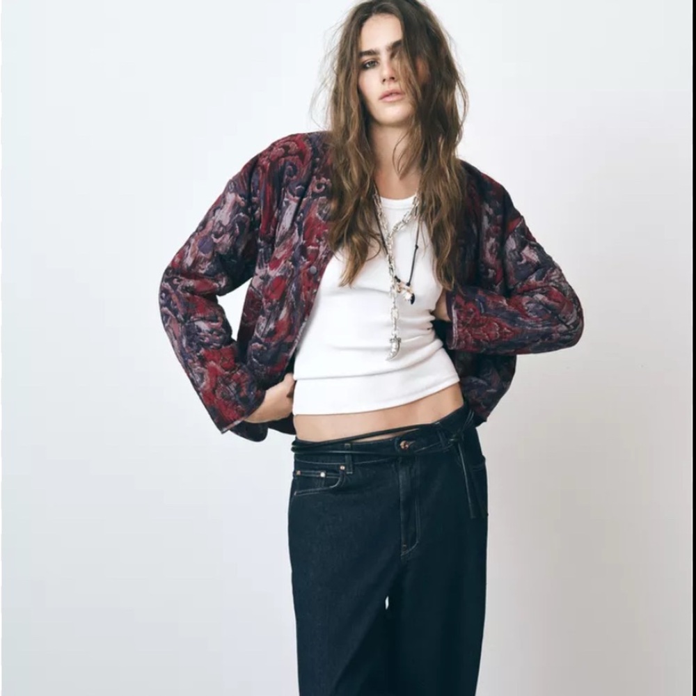 Zara Women's Vibrant Red and Purple Bomber Jacket